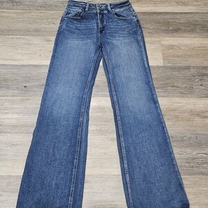 Blue Flare Wide Leg Jeans with Mid Rise Waist